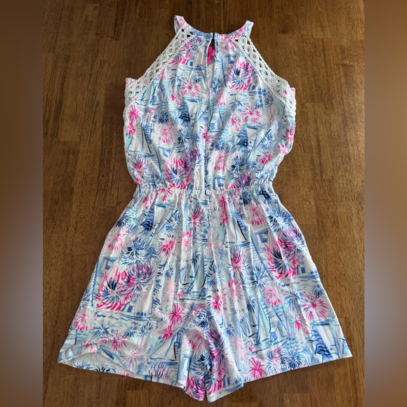 Lilly Pulitzer Lala Romper SZ XS Crew Blue Tint Sea To Shining Sea - Picture 5 of 16